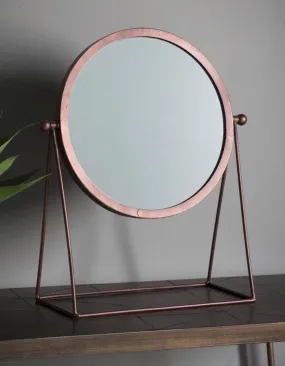 Bronze Round Mirror On A Stand.