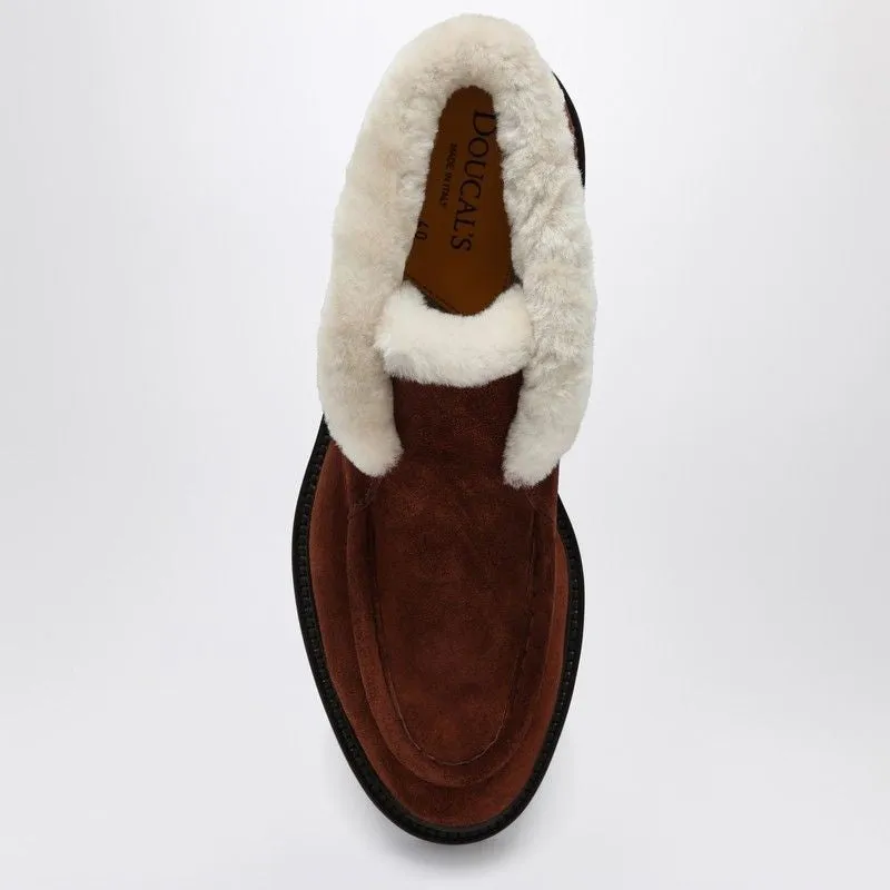 BROWN SUEDE MOCCASIN WITH FUR