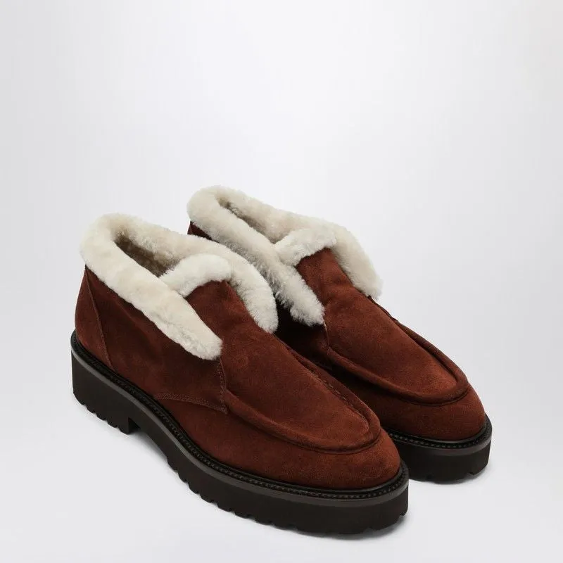 BROWN SUEDE MOCCASIN WITH FUR