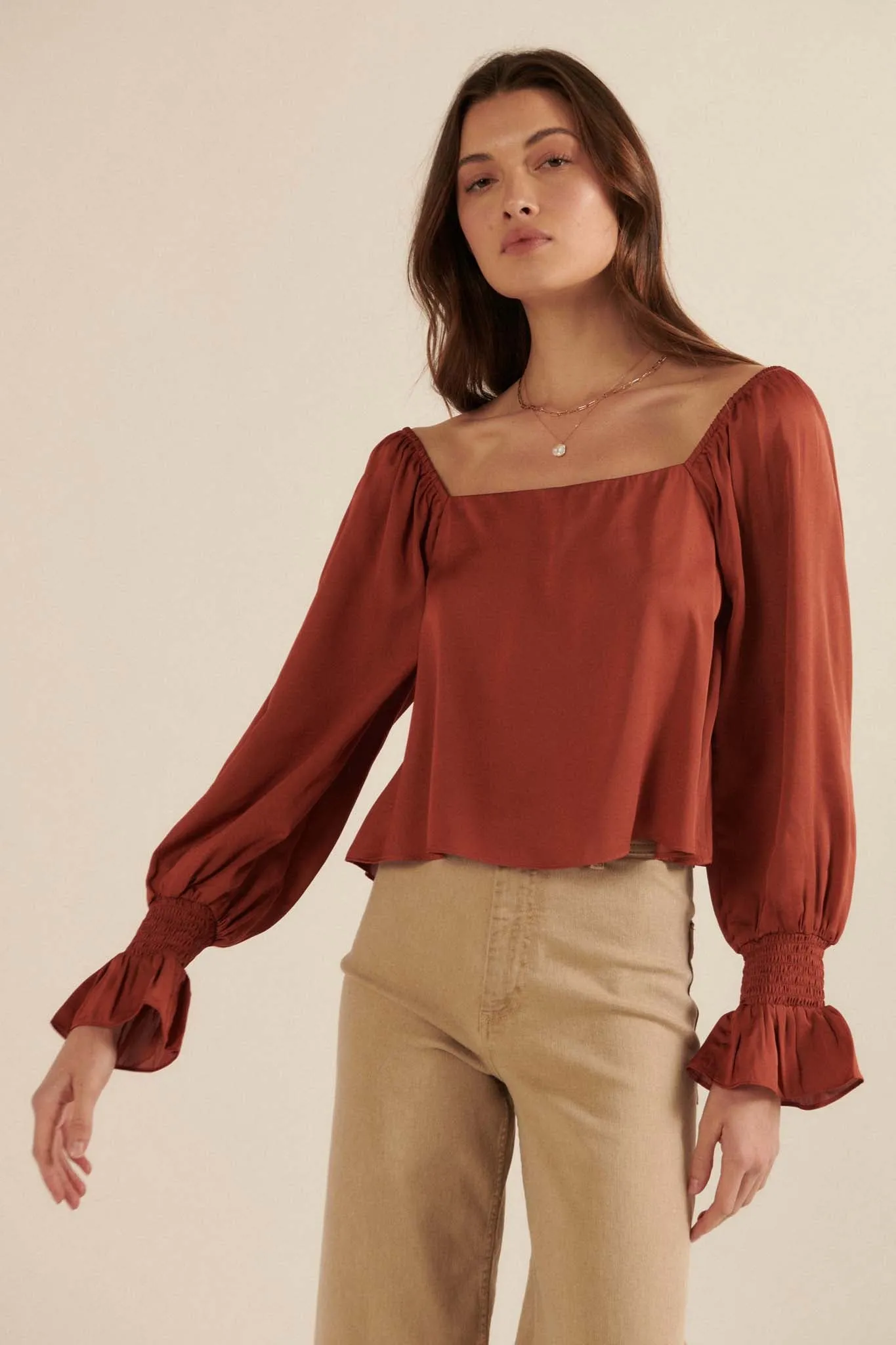 Classic Beauty Matte Satin Peasant Top