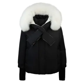 coat matte scarf down puffer - black/ivory