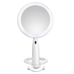 Conair Plastic Double-Sided Lighted Makeup Mirror - Lighted Vanity Makeup Mirror with LED Lights; 1x/3x magnification; White; compact - great for travel - BE52LED-2P