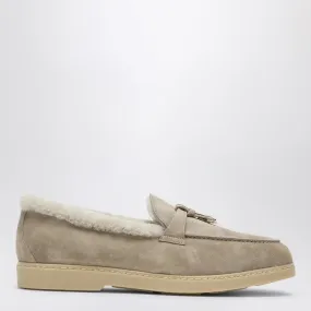 SUEDE AND SHEARLING MOCCASINS IN SAND COLOUR